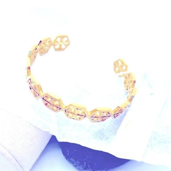 NWOT Tory  Burch T Gold Hexagon Cuff Bangle Bracelet - Picture 8 of 11
